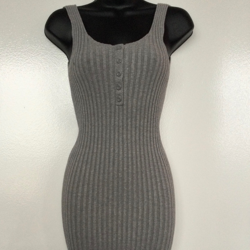 Gray Ribbed Knit Dress